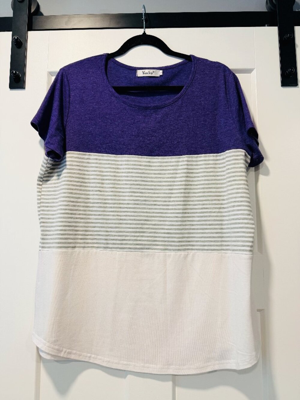 Vintage YunJey Purple, Gray & White Stripe Short-Sleeve Knit Tee